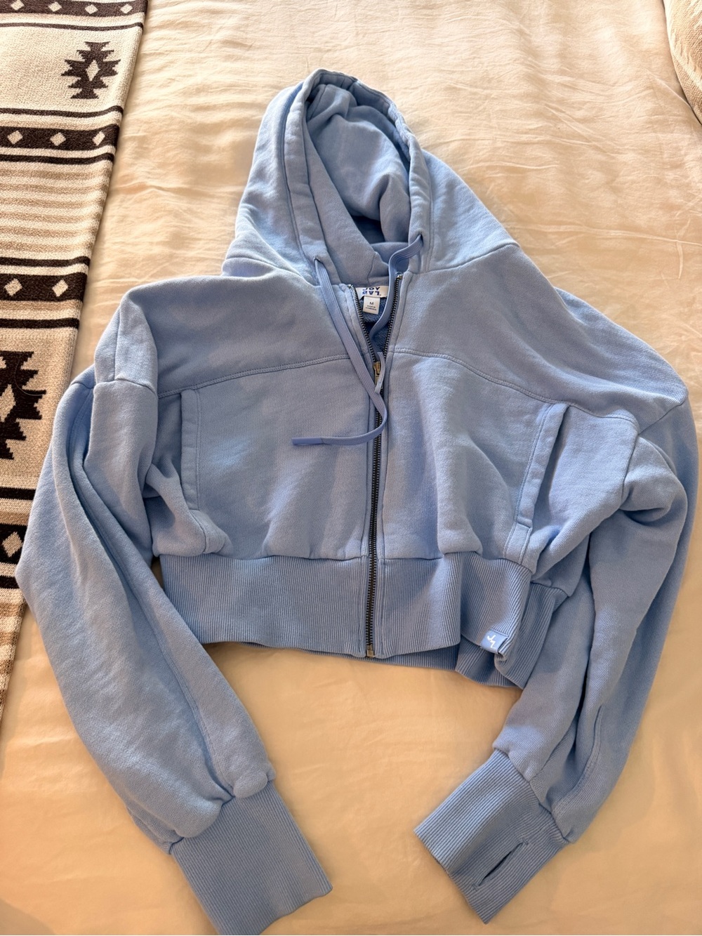JoyLab Pastel Blue Cropped Zip Hoodie